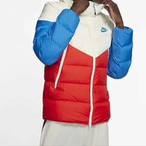  Nike Sportswear Windrunner Down Fill Jacket  White Red Blue Colorway Large